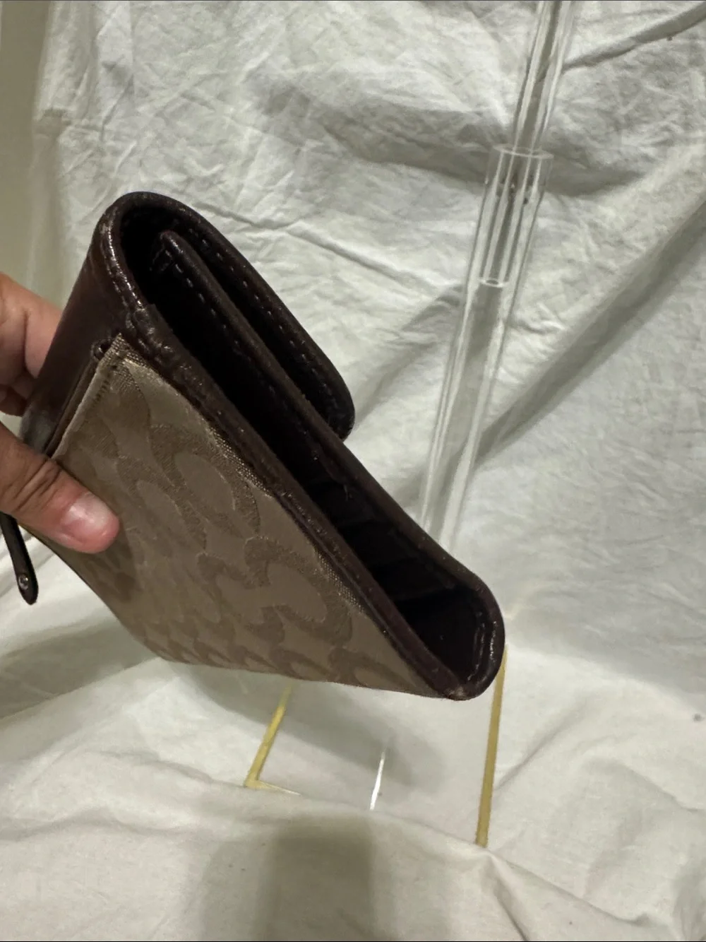 Coach Canvas Wallet with Dark Brown Leather Flap